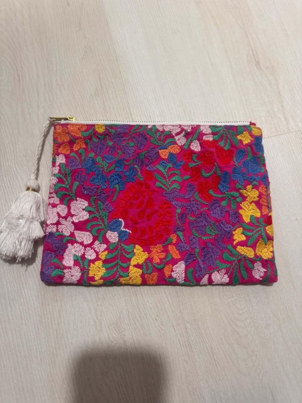 Small Floral Clutch - Embroidered Zip Clutch with Tassel - Used Once - Picture 2 of 4